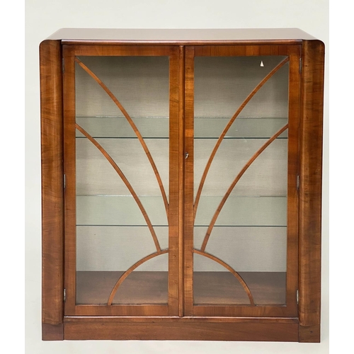 218 - ART DECO DISPLAY CABINET, figured walnut with two glazed doors, glass panelled sides and shelves, 11... 