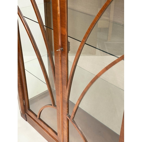 218 - ART DECO DISPLAY CABINET, figured walnut with two glazed doors, glass panelled sides and shelves, 11... 