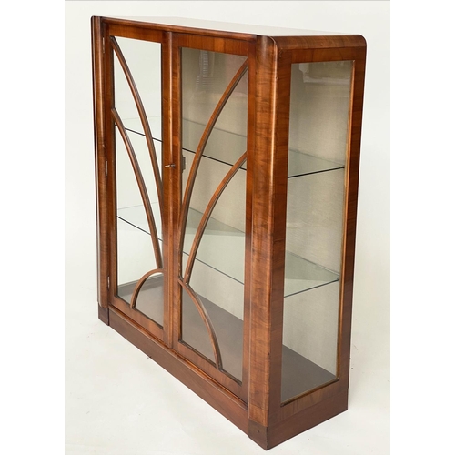 218 - ART DECO DISPLAY CABINET, figured walnut with two glazed doors, glass panelled sides and shelves, 11... 