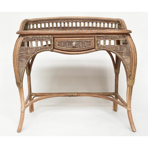 222 - WRITING/SIDE TABLE, rattan framed and woven cane panelled with gallery and frieze drawer, 90cm x 49c... 