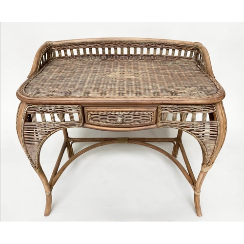 222 - WRITING/SIDE TABLE, rattan framed and woven cane panelled with gallery and frieze drawer, 90cm x 49c... 