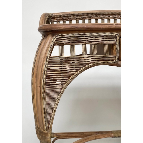 222 - WRITING/SIDE TABLE, rattan framed and woven cane panelled with gallery and frieze drawer, 90cm x 49c... 