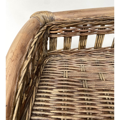 222 - WRITING/SIDE TABLE, rattan framed and woven cane panelled with gallery and frieze drawer, 90cm x 49c... 