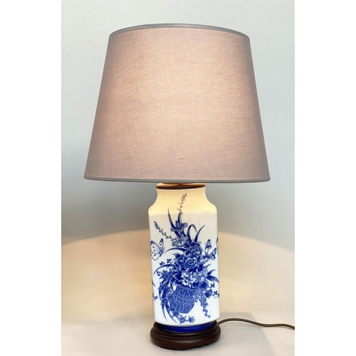 224 - TABLE LAMPS, 67cm H, a pair, Chinese blue and white ceramic, of square form depicting basket of flow... 