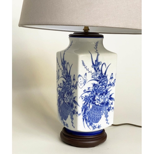 224 - TABLE LAMPS, 67cm H, a pair, Chinese blue and white ceramic, of square form depicting basket of flow... 