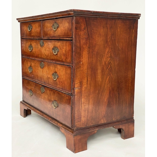 231 - CHEST, early 18th century English Queen Anne figured walnut and crossbanded, with two short above th... 