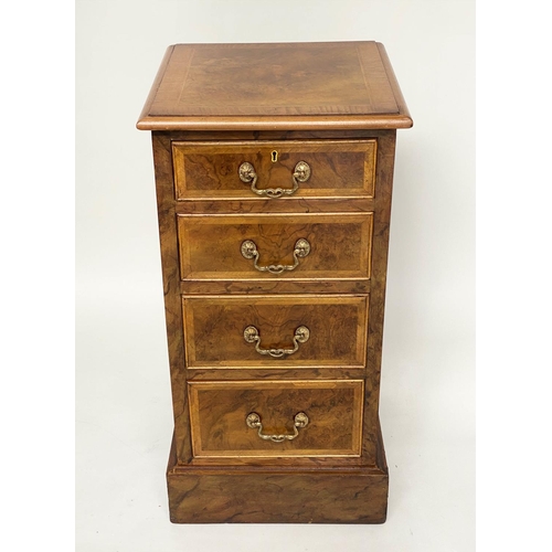 246 - BEDSIDE CHESTS, a pair, George III style burr walnut and crossbanded each with four drawers, 40cm W ... 