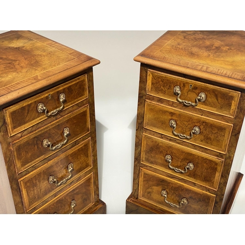 246 - BEDSIDE CHESTS, a pair, George III style burr walnut and crossbanded each with four drawers, 40cm W ... 