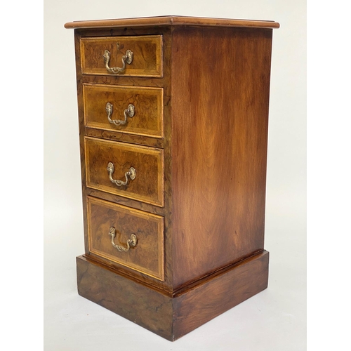 246 - BEDSIDE CHESTS, a pair, George III style burr walnut and crossbanded each with four drawers, 40cm W ... 