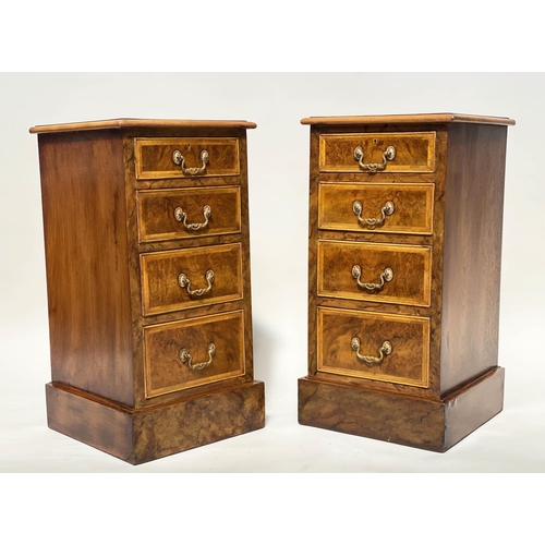 246 - BEDSIDE CHESTS, a pair, George III style burr walnut and crossbanded each with four drawers, 40cm W ... 