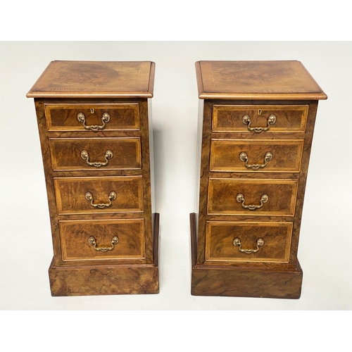 246 - BEDSIDE CHESTS, a pair, George III style burr walnut and crossbanded each with four drawers, 40cm W ... 