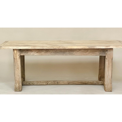 247 - FARMHOUSE DINING TABLE, rustic oak cleated and planked with substantial solid oak stretchered suppor... 