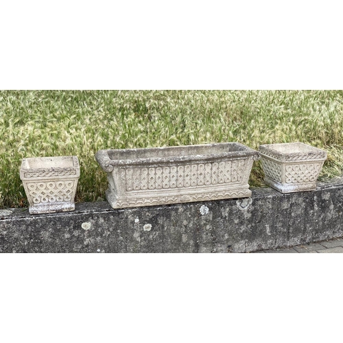 259 - GARDEN PLANTERS/WINDOW BOXES, well weathered reconstituted stone rectangular of neo classical form, ... 