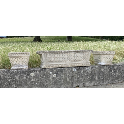 259 - GARDEN PLANTERS/WINDOW BOXES, well weathered reconstituted stone rectangular of neo classical form, ... 