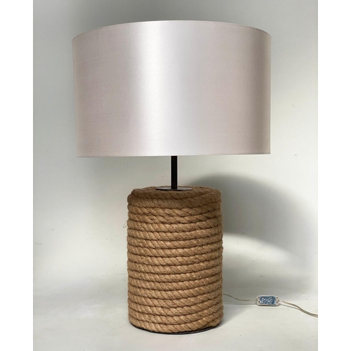 264 - TIMOTHY OULTON ROPE LAMP, coiled rope with silk drum shade, 90cm H x 62cm.