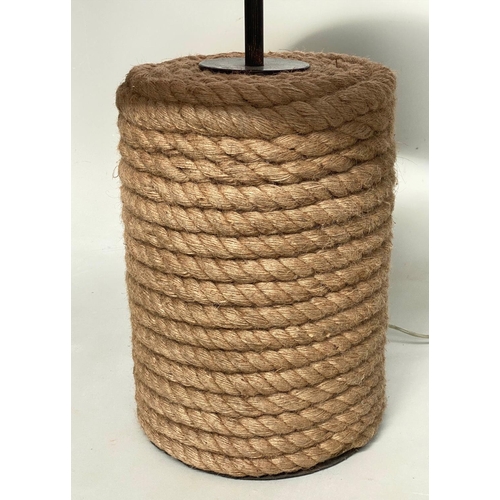 264 - TIMOTHY OULTON ROPE LAMP, coiled rope with silk drum shade, 90cm H x 62cm.