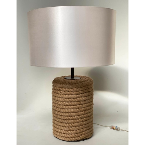 264 - TIMOTHY OULTON ROPE LAMP, coiled rope with silk drum shade, 90cm H x 62cm.