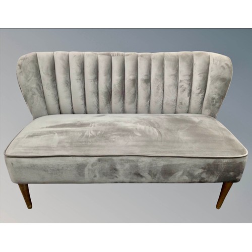 267 - SOFA, grey velvet with ribbed back and tapering supports, 130cm W.