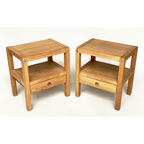 269 - LAMP TABLES BY HABITAT, a pair, solid oak, 1970s design style, each with undertier drawer, 56cm x 56... 