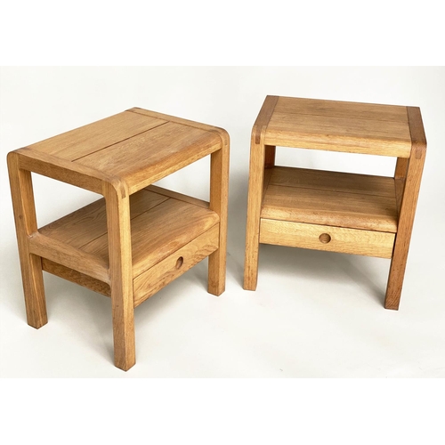 269 - LAMP TABLES BY HABITAT, a pair, solid oak, 1970s design style, each with undertier drawer, 56cm x 56... 