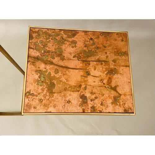 368 - SIDE TABLES, a pair, 1970s Italian style, 57cm H x 30cm W x 25cm D, coppered tops and gilt metal fra... 