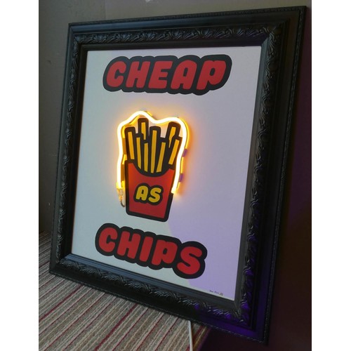 429 - CHEAP AS CHIPS BY BEE RICH, LIGHT UP WALL ART, 83cm x 72cm.