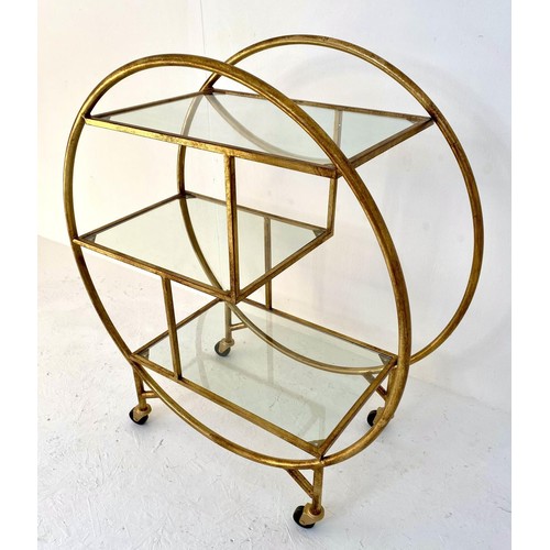 430 - DRINKS TROLLEY, Art Deco style, three tier, gilt metal frame, 93cm H x 37cm W.