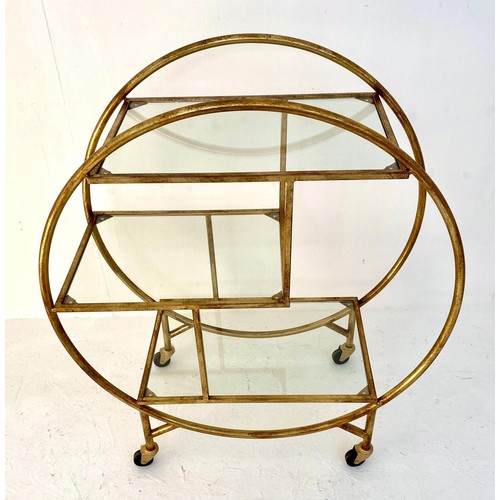 430 - DRINKS TROLLEY, Art Deco style, three tier, gilt metal frame, 93cm H x 37cm W.