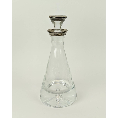 1 - LEAD GLASS DECANTER, silver collar and cap to stopper, conical form, inscribed Goodwood Racecourse t... 