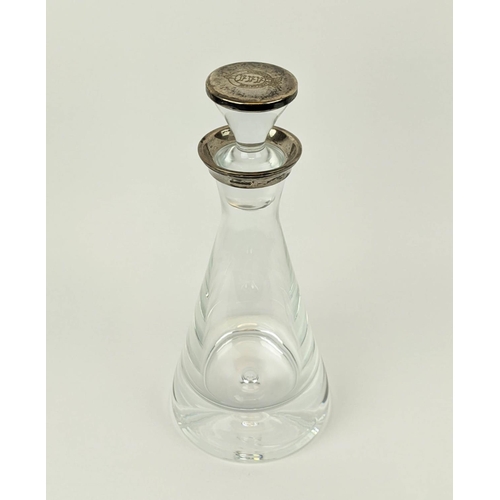 1 - LEAD GLASS DECANTER, silver collar and cap to stopper, conical form, inscribed Goodwood Racecourse t... 