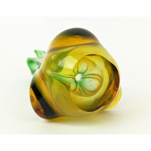 10 - MURANO GLASS FLOWER VASE, in Flavio Polis Sommerso style in yellow amber and green plared form, unsi... 
