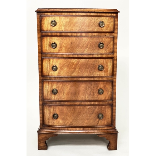 100 - BOWFRONT CHEST, George III style mahogany with five long drawers and bracket supports, 54cm W x 94cm... 