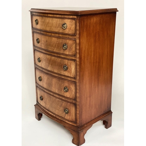 100 - BOWFRONT CHEST, George III style mahogany with five long drawers and bracket supports, 54cm W x 94cm... 