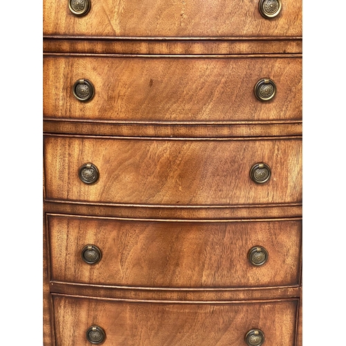 100 - BOWFRONT CHEST, George III style mahogany with five long drawers and bracket supports, 54cm W x 94cm... 