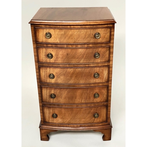 100 - BOWFRONT CHEST, George III style mahogany with five long drawers and bracket supports, 54cm W x 94cm... 