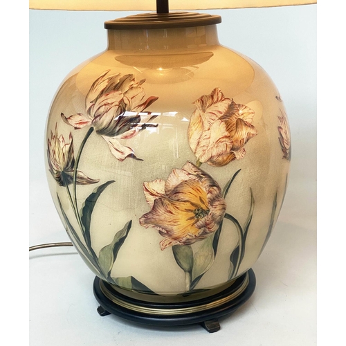 101 - 'TULIP' TABLE LAMPS, a pair, Chinese ceramic vase form with tulip decoration and pleated shades, 64c... 