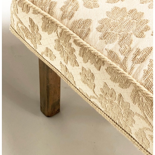 103 - 'L' WINDOW SEAT, late 19th century walnut cream weave upholstered with ring turned supports stamped ... 