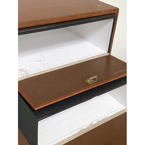 108 - LEATHER CHESTS, a pair, gilt 1970s tooled tan leather, each with two box drawers above a deep filing... 