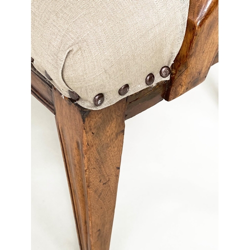 109 - HALL BENCH, George III design mahogany with pierced triple splat back and brass studded linen uphols... 