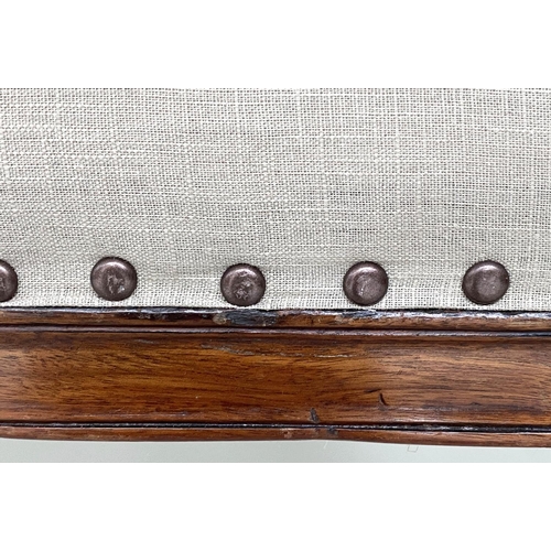 109 - HALL BENCH, George III design mahogany with pierced triple splat back and brass studded linen uphols... 