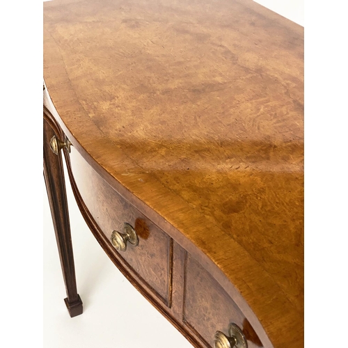 116 - HALL TABLE, George III design burr walnut and crossbanded of serpentine outline with three frieze dr... 