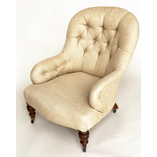 118 - ARMCHAIR, Victorian walnut with Collier Campbell 'Kasak' print linen union fabric loose cover, 86cm ... 