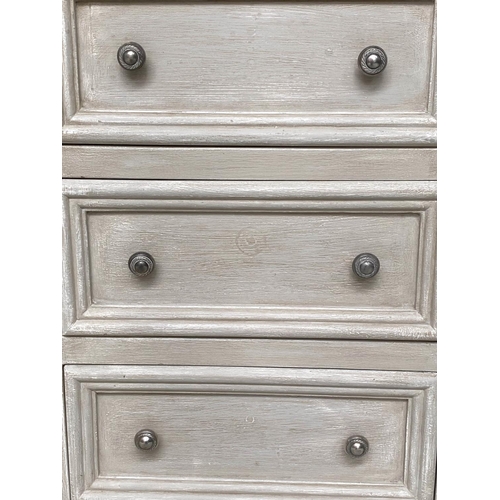 125 - BEDSIDE CHESTS, a pair, French style traditionally grey painted each with three drawers, 51cm W x 40... 