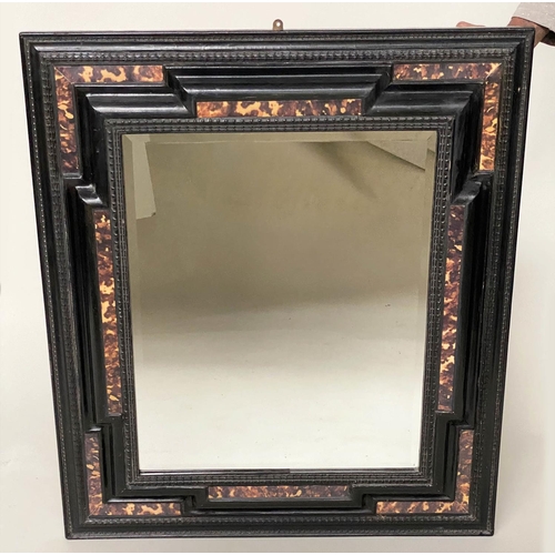 126 - WALL MIRROR, 17th century Dutch style ebonised and faux tortoiseshell decorated with carved and moul... 