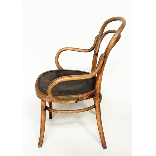 129 - THONET ARMCHAIRS, two period bentwood with stamped seats, 61cm W and 51cm W. (2)