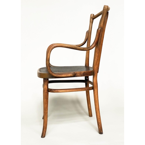 129 - THONET ARMCHAIRS, two period bentwood with stamped seats, 61cm W and 51cm W. (2)