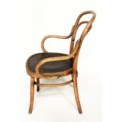 129 - THONET ARMCHAIRS, two period bentwood with stamped seats, 61cm W and 51cm W. (2)