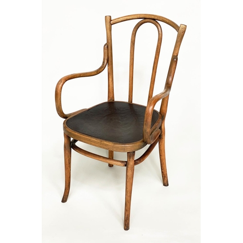 129 - THONET ARMCHAIRS, two period bentwood with stamped seats, 61cm W and 51cm W. (2)