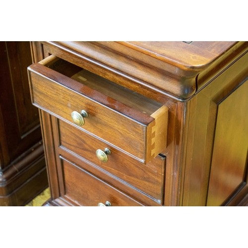 192 - BEDSIDE CHESTS, a pair, 70cm H x 45cm W x 41cm D, cherrywood, with three drawers. (2)