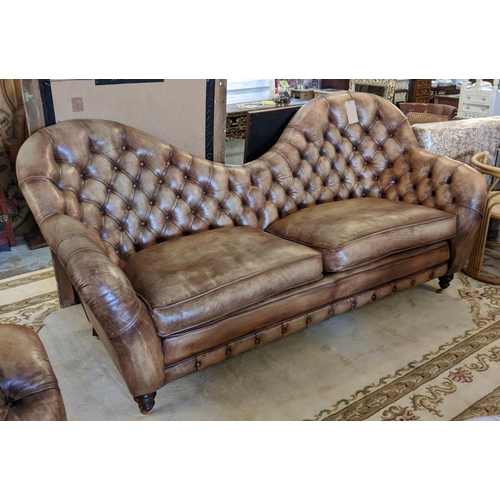 200 - SOFA, 227cm W x 108cm H, from Fleming Howland, in buttoned brown leather.